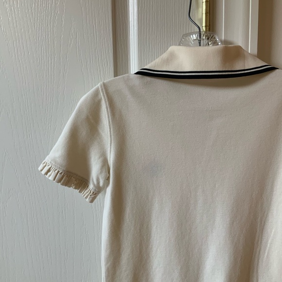 TORY BURCH RUFFLE TRIM POLO WHITE COTTON SHIRT - Picture 8 of 10